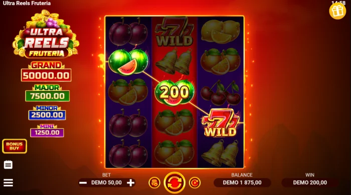 Ultra Reels Fruteria - línea de pago con el siete dorado